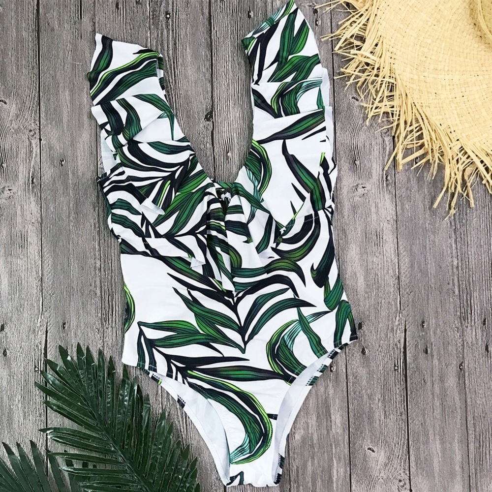 Tropical Palm Tree Ruffle Monokini - Picture 2 of 6